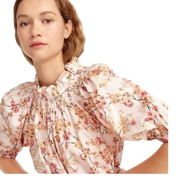 NWT J.Crew Smocked Neck Puff-Sleeve Dress in Cherry Blossom Pink Size M - Picture 3 of 9